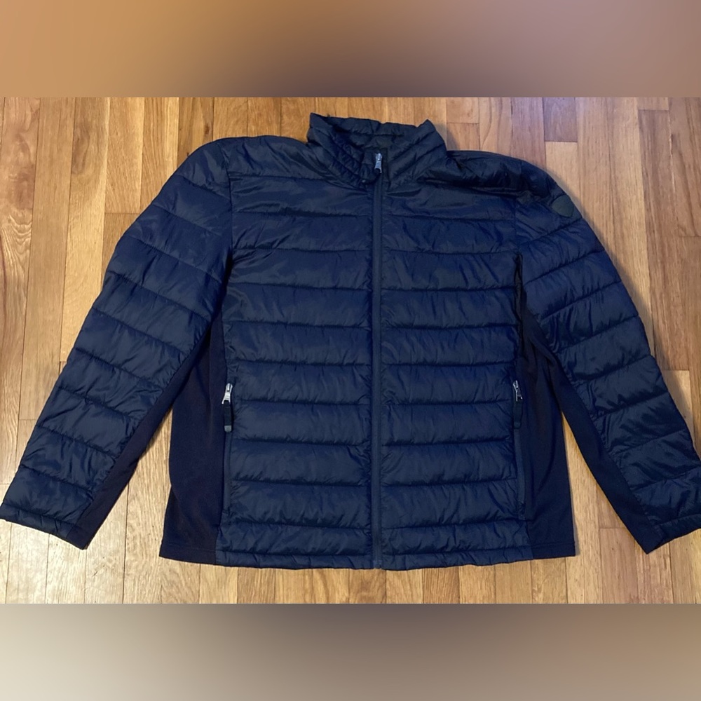 Guess men’s navy blue channel full zip quilted puffer jacket